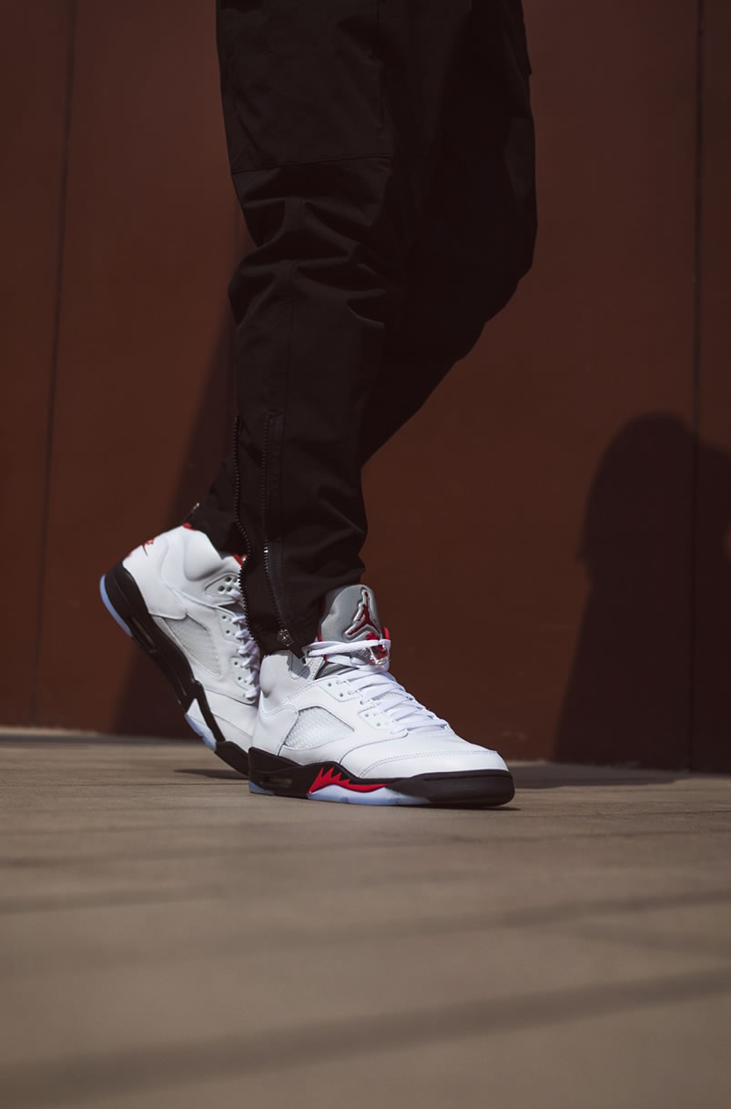 Air Jordan 5 Fire Red 3m 2020 Silver Tongue Da1911 102 On Feet (4) - newkick.app