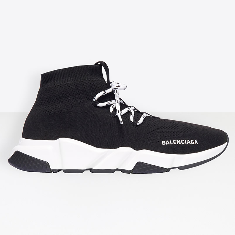 Balenciaga Speed Lace Up Sneaker Black White (1) - newkick.app