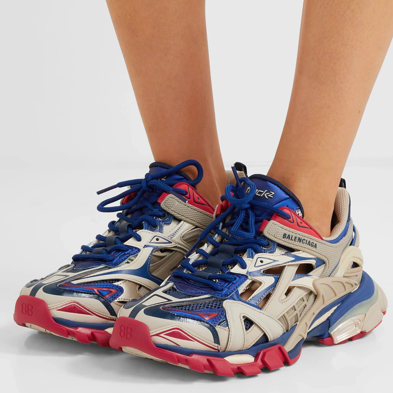 Balenciaga Track 2 Logo Detailed Mesh Rubber Sneakers Grey Blue Red (3) - newkick.app