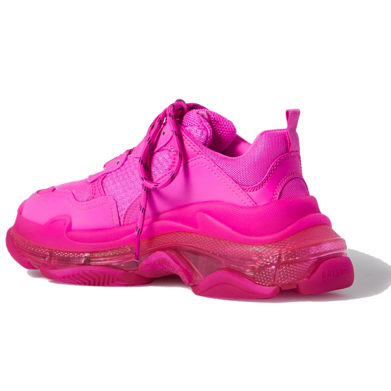 Balenciaga Triple S Pink Clear Sole Logo Embroidered Foam Mesh Sneakers (2) - newkick.app