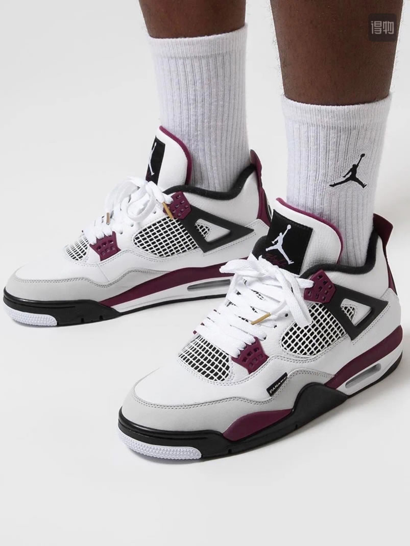 Air Jordan 4 Retro Paris Saint Germain Psg Neutral Grey Bordeaux On Feet Cz5624 100 (1) - newkick.app