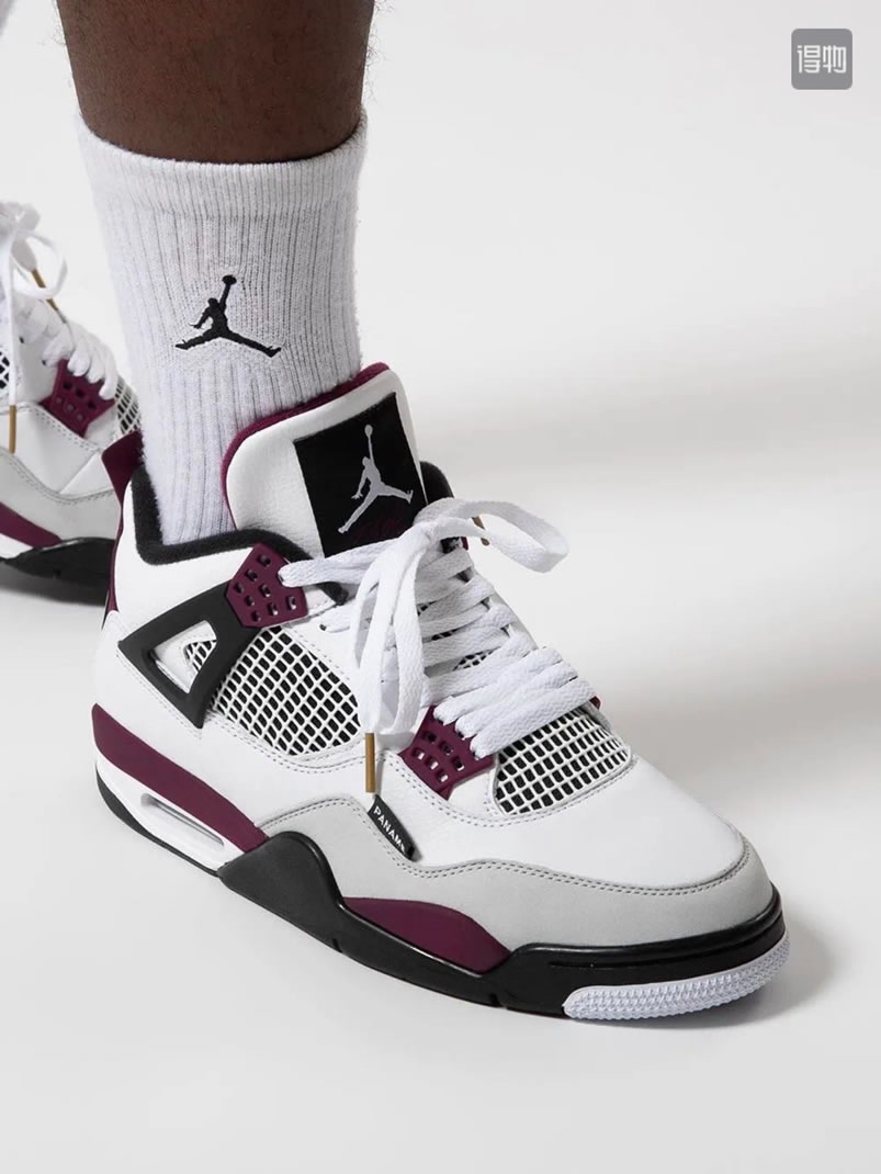 Air Jordan 4 Retro Paris Saint Germain Psg Neutral Grey Bordeaux On Feet Cz5624 100 (3) - newkick.app