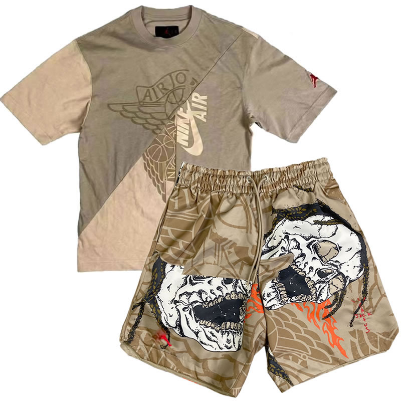 Travis Scott Cactus Jack Jordan T Shirt Short Suit Khaki - newkick.app