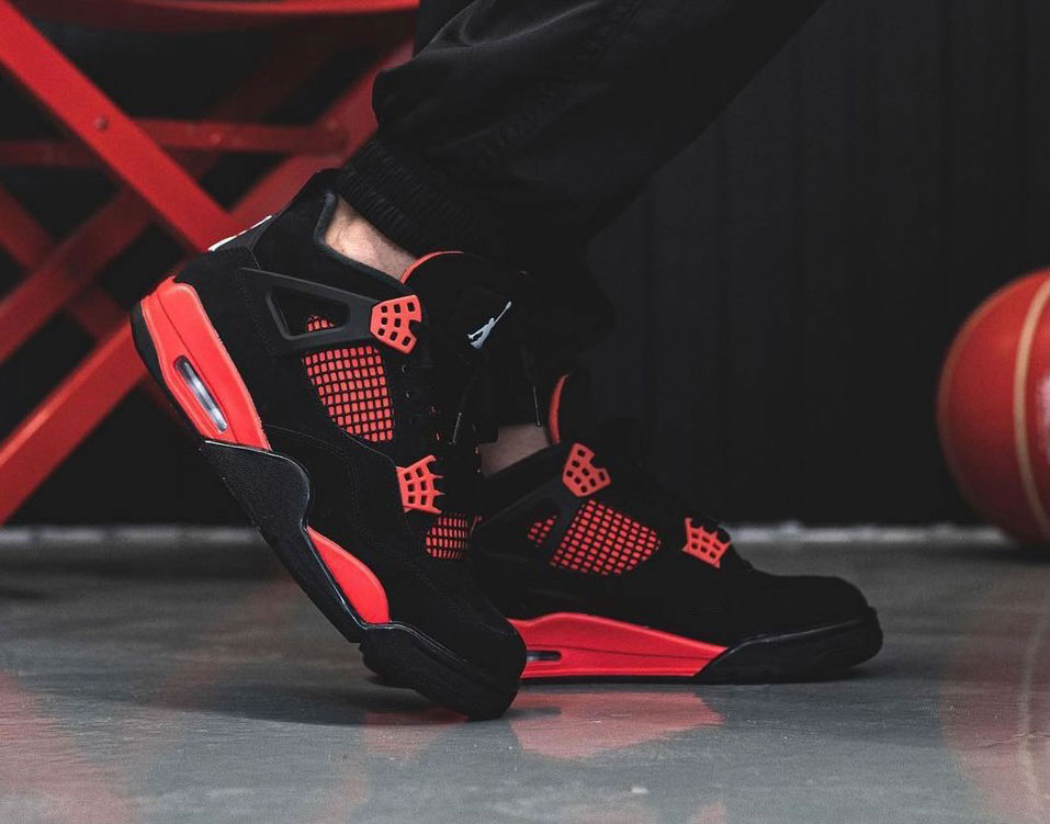 Air Jordan 4 Red Thunder Black White Red Ct8527 016 On Feet (2) - newkick.app