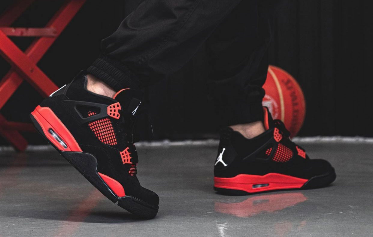 Air Jordan 4 Red Thunder Black White Red Ct8527 016 On Feet (3) - newkick.app