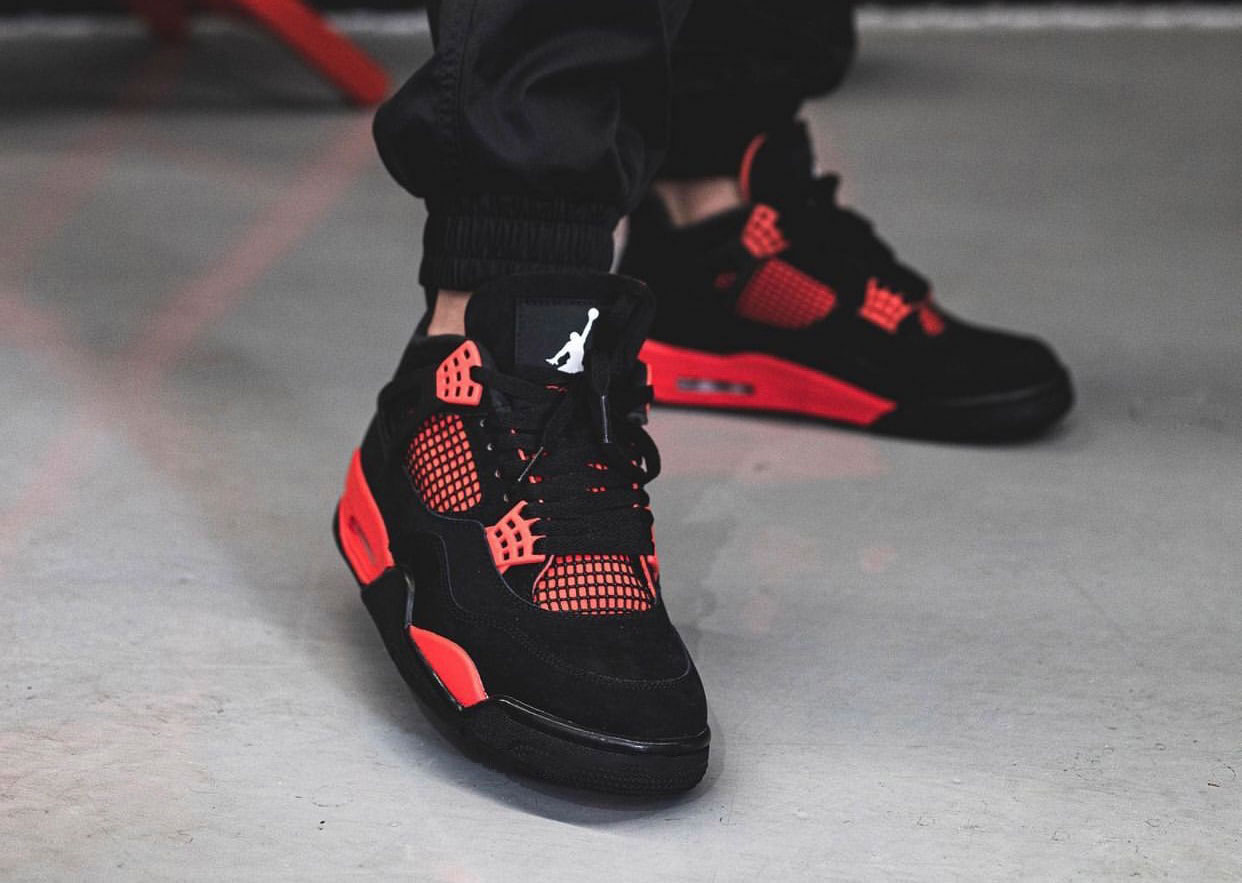 Air Jordan 4 Red Thunder Black White Red Ct8527 016 On Feet (4) - newkick.app