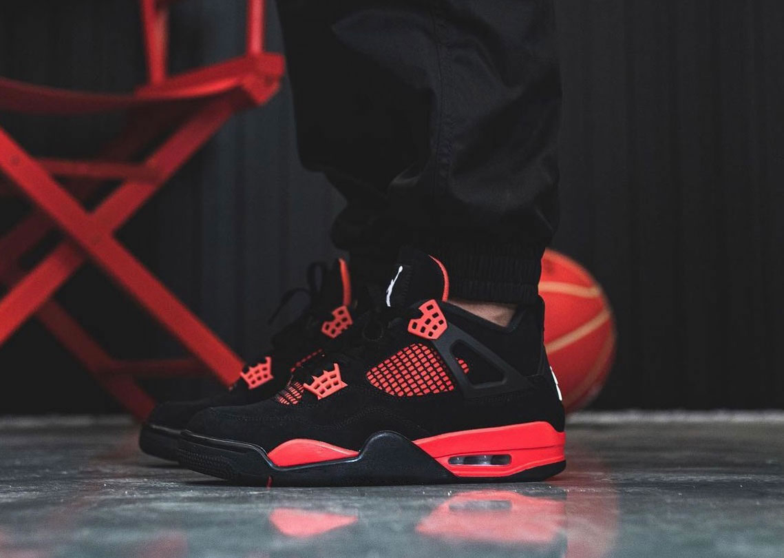 Air Jordan 4 Red Thunder Black White Red Ct8527 016 On Feet (5) - newkick.app