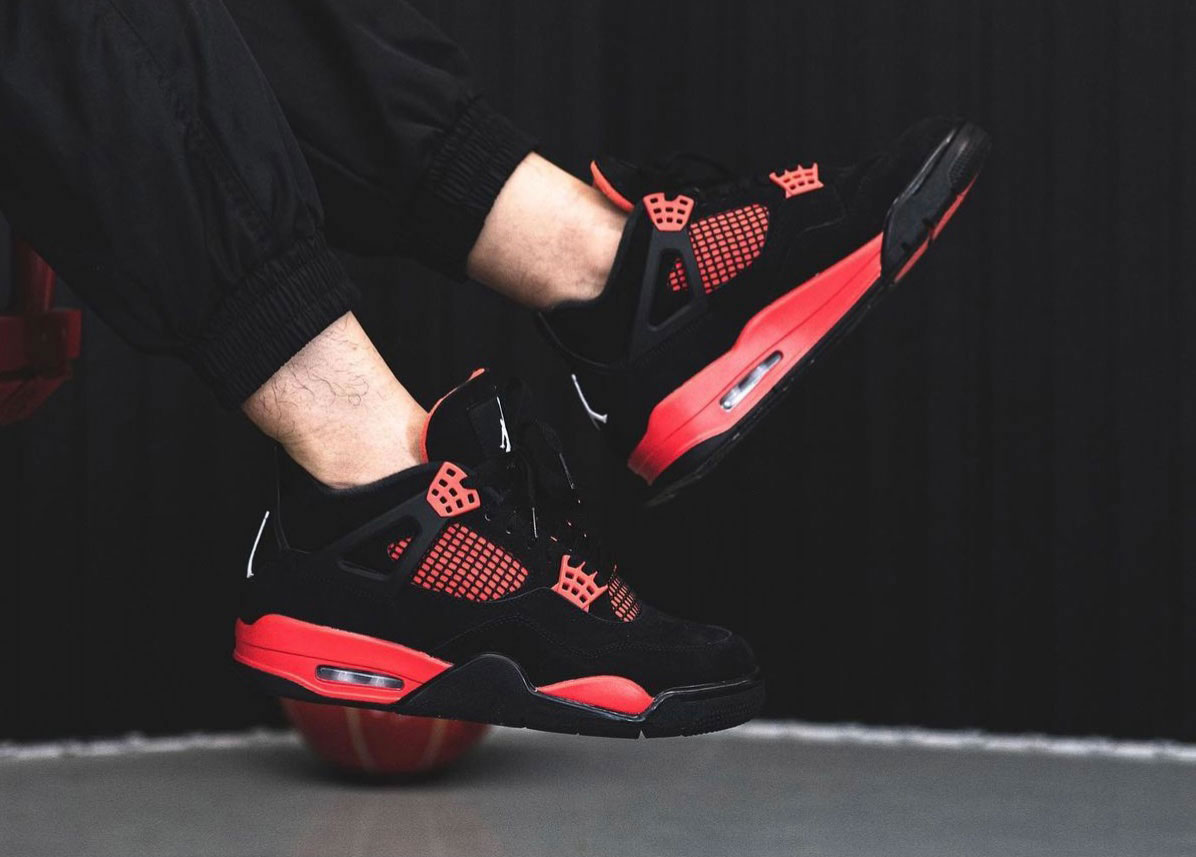 Air Jordan 4 Red Thunder Black White Red Ct8527 016 On Feet (6) - newkick.app