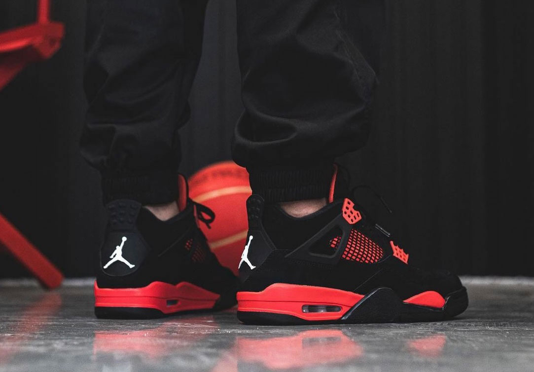 Air Jordan 4 Red Thunder Black White Red Ct8527 016 On Feet (7) - newkick.app