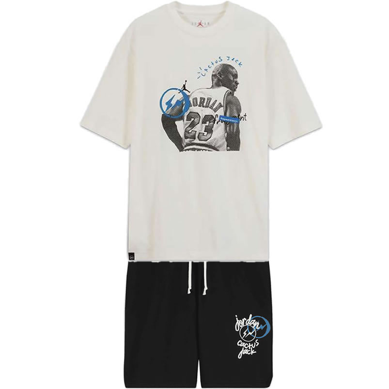 Travis Scott Cactus Jack Jordan T Shirt Khaki Desert White Shorts Black (1) - newkick.app