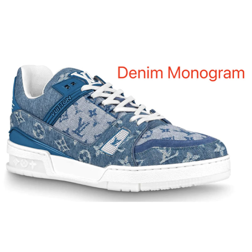 New L V Trainer Sneaker Shoes Denim Monogram (1) - newkick.app