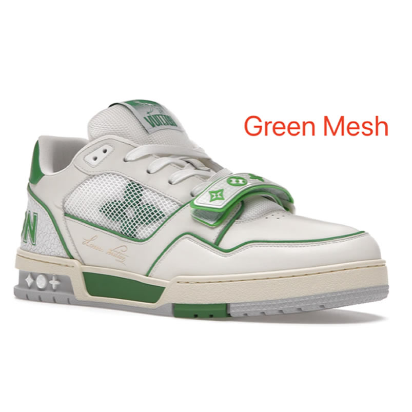 New L V Trainer Sneaker Shoes Green Mesh (1) - newkick.app