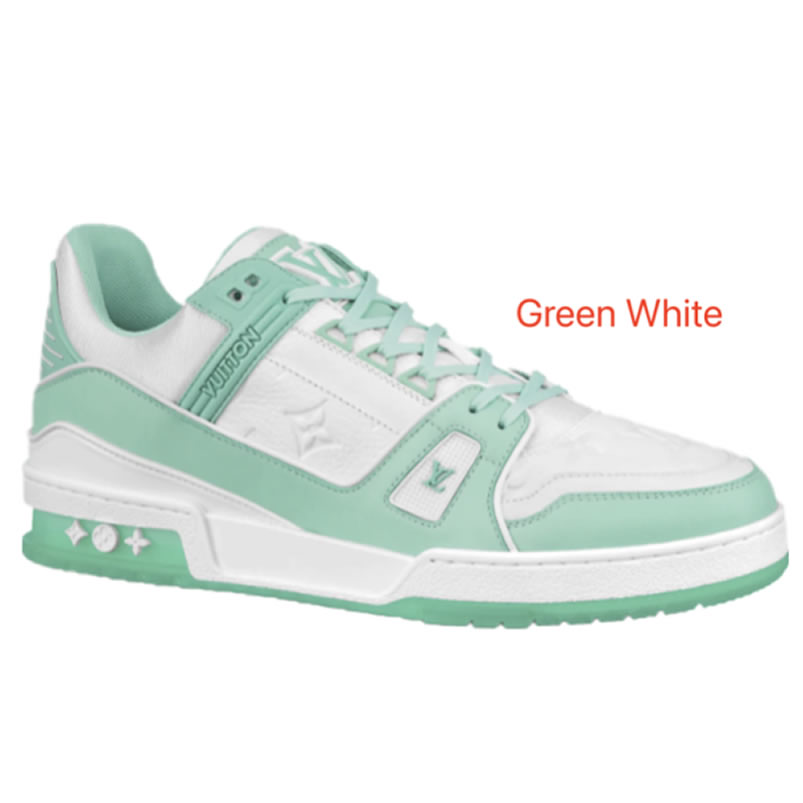 New L V Trainer Sneaker Shoes Green White (1) - newkick.app