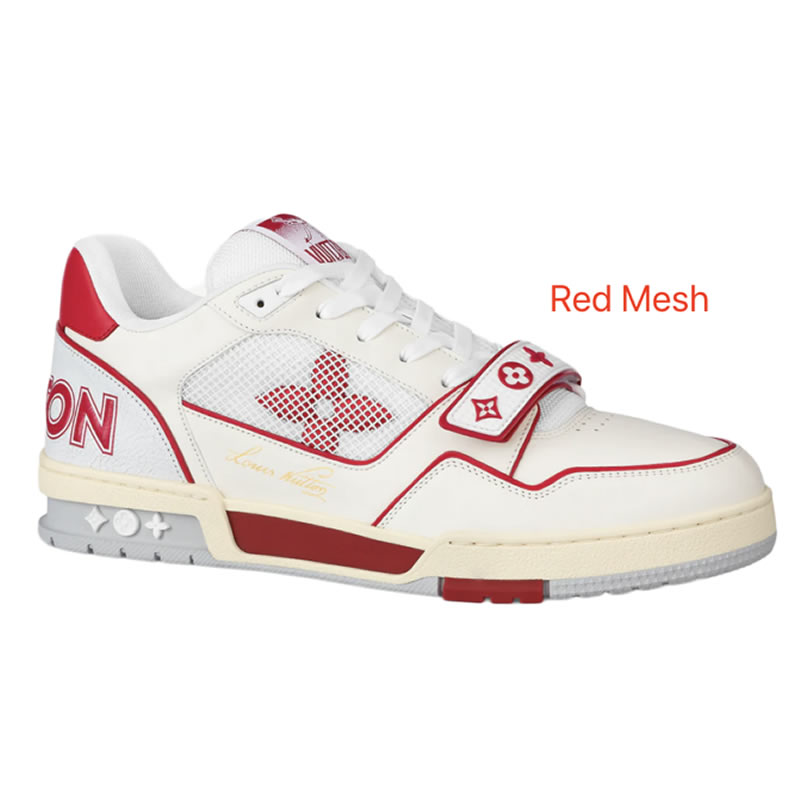 New L V Trainer Sneaker Shoes Red Mesh (1) - newkick.app