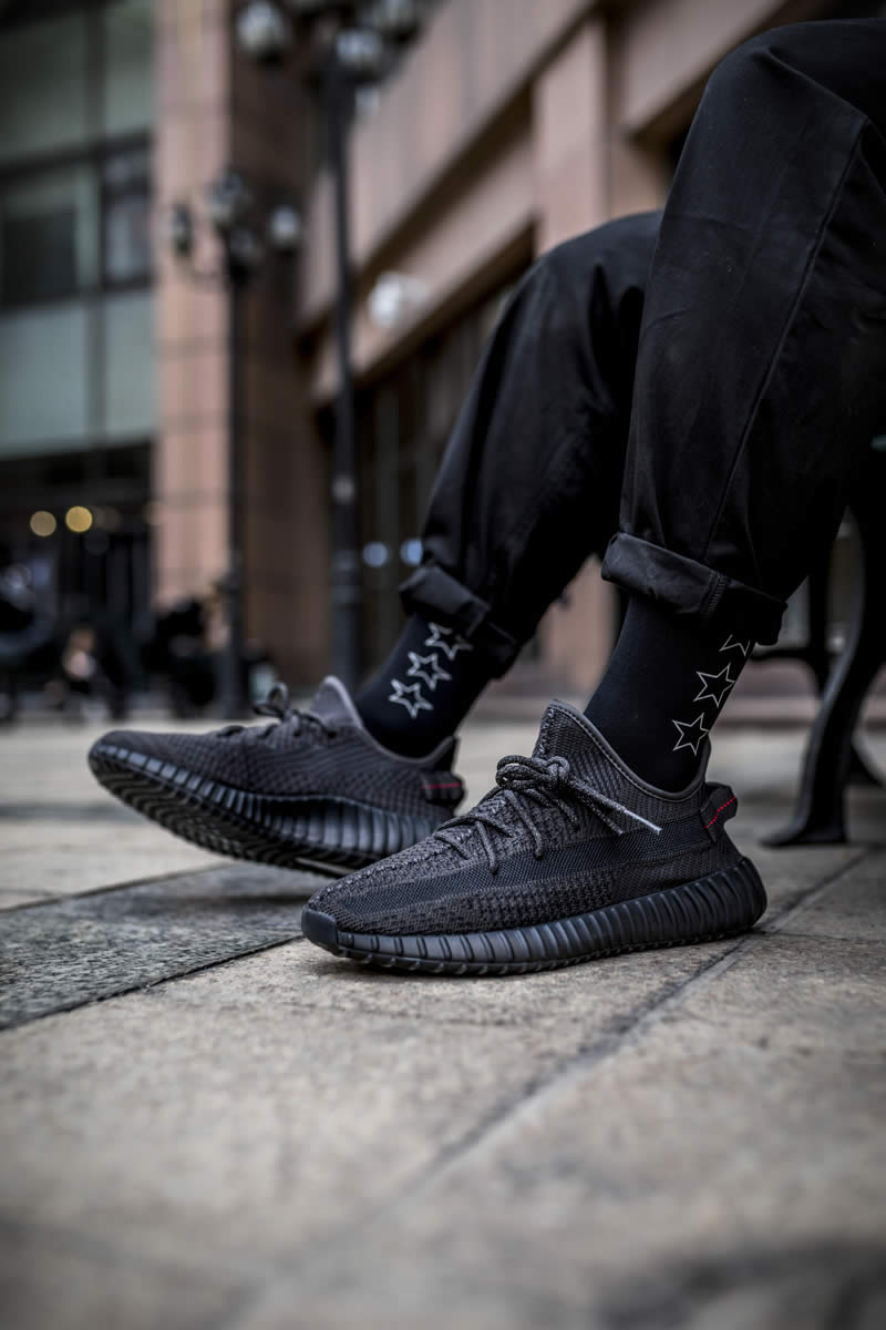 Adidas Yeezy Boost 350 V2 Black None Refective On Feet Fu9013 (6) - newkick.app