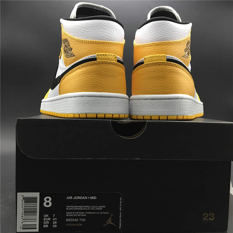 Air Jordan 1 Mid 2019 Lakers Yellow Purple For Sale Release Date 852542 700 (12) - newkick.app