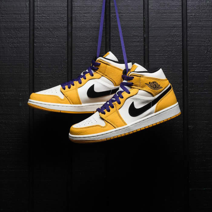 Air Jordan 1 Mid 2019 Lakers Yellow Purple For Sale Release Date 852542 700 (17) - newkick.app