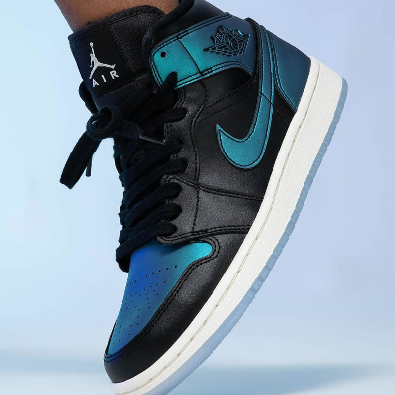 Air Jordan 1 Mid Black Iridescent Mens Gs Aj1 Shoes On Feet Bq6472 009 (2) - newkick.app