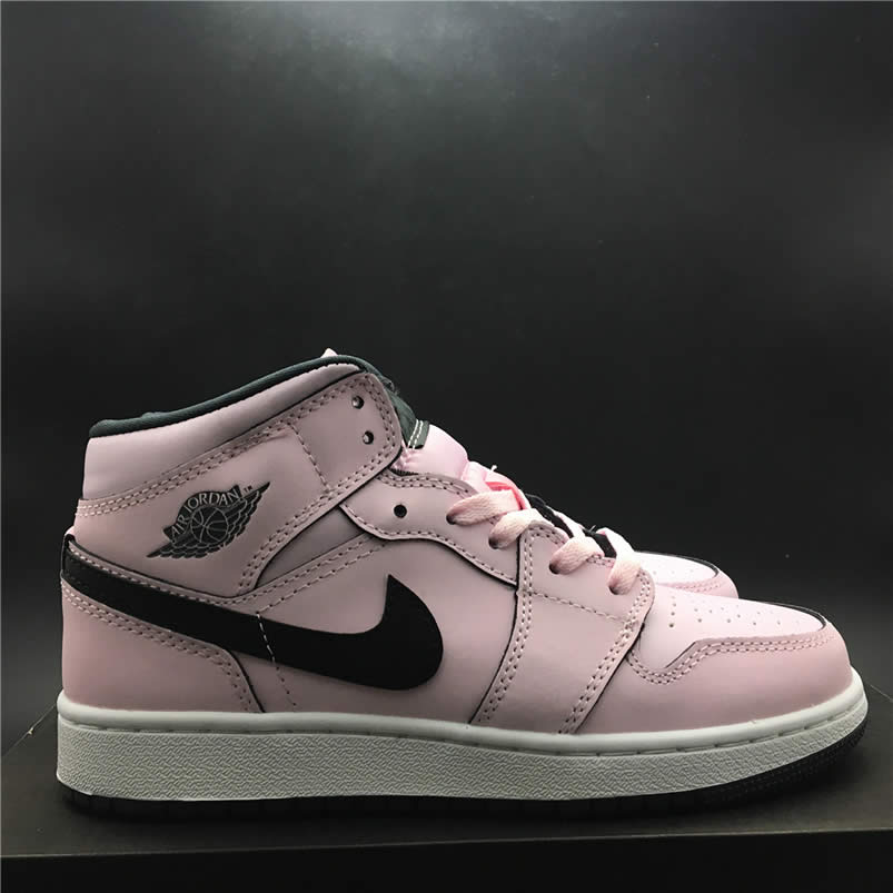 Air Jordan 1 Mid Pink Black White Womens GS Shoes 555112-601 Pics