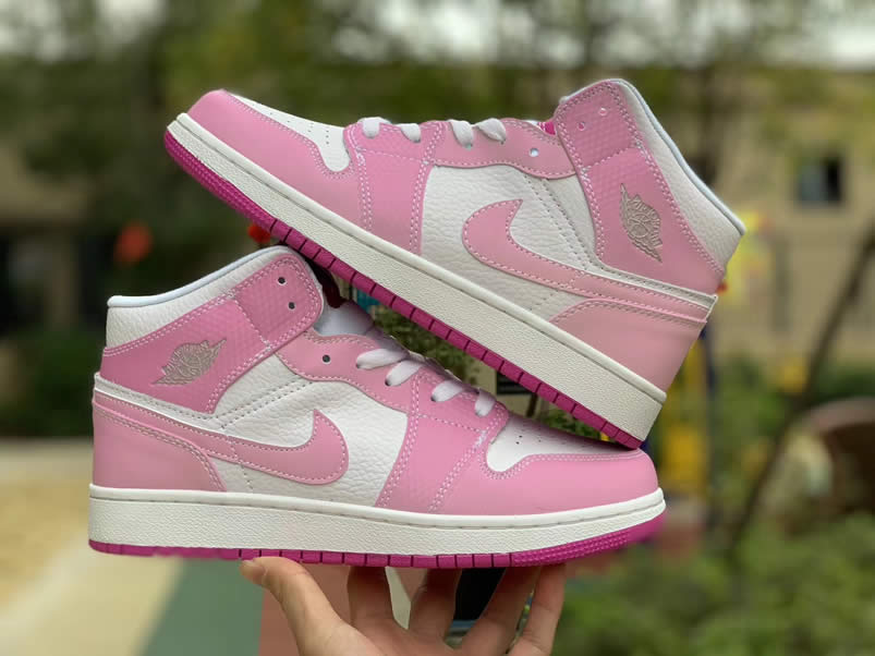 Air Jordan 1 Retro Custom Mid Gs Womens Pink Light Bone Chameleon 555112 Id (11) - newkick.app