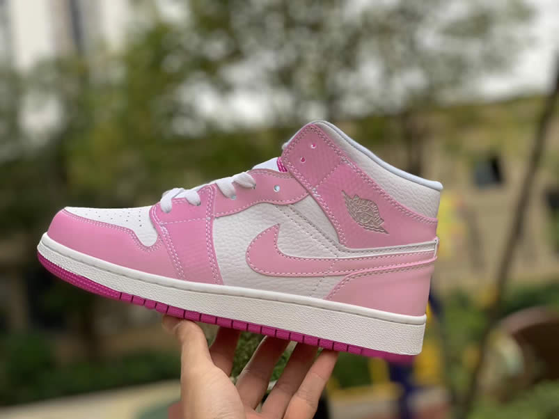 Air Jordan 1 Retro Custom Mid Gs Womens Pink Light Bone Chameleon 555112 Id (12) - newkick.app