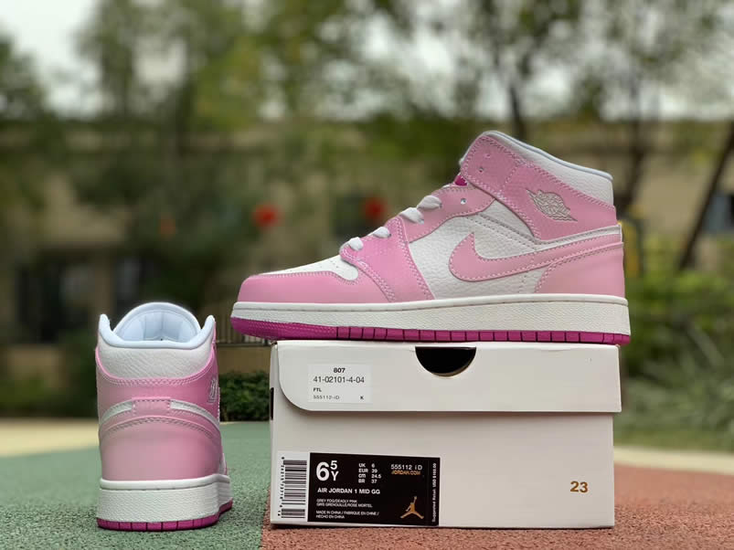 Air Jordan 1 Retro Custom Mid Gs Womens Pink Light Bone Chameleon 555112 Id (13) - newkick.app