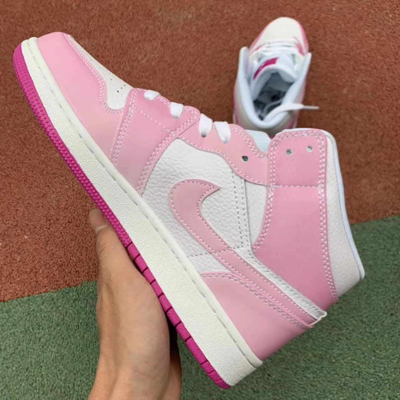 Air Jordan 1 Retro Custom Mid Gs Womens Pink Light Bone Chameleon 555112 Id (3) - newkick.app