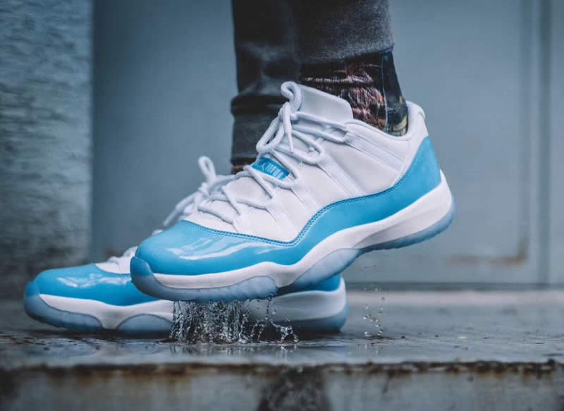 air jordan 11 low unc columbia blue white 528895-106 on feet