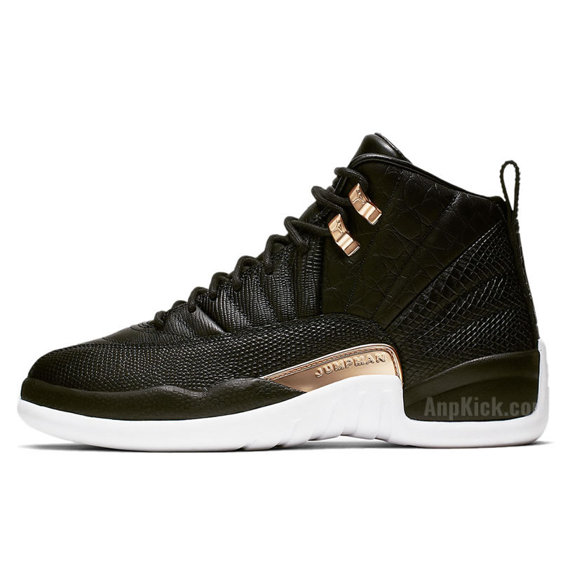 Air Jordan 12 Wmns Snakeskin Midnight Black White Gold Ao6068 007 (1) - newkick.app