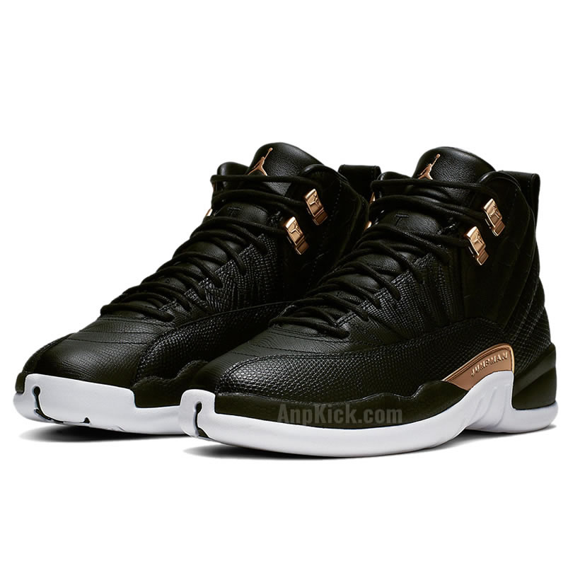 Air Jordan 12 Wmns Snakeskin Midnight Black White Gold Ao6068 007 (3) - newkick.app