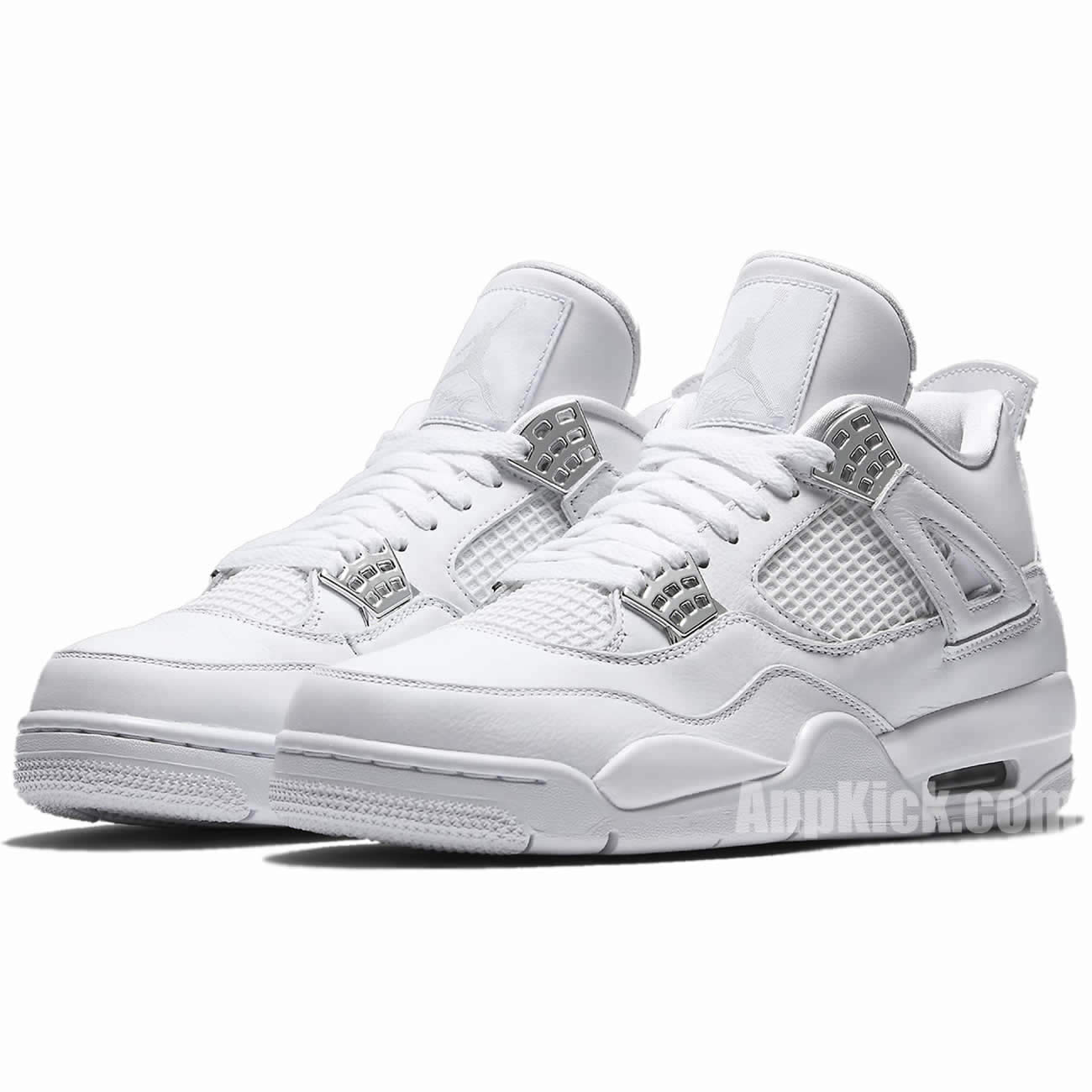 air jordan 4 all white silver pure money mens gs for sale 308497-100