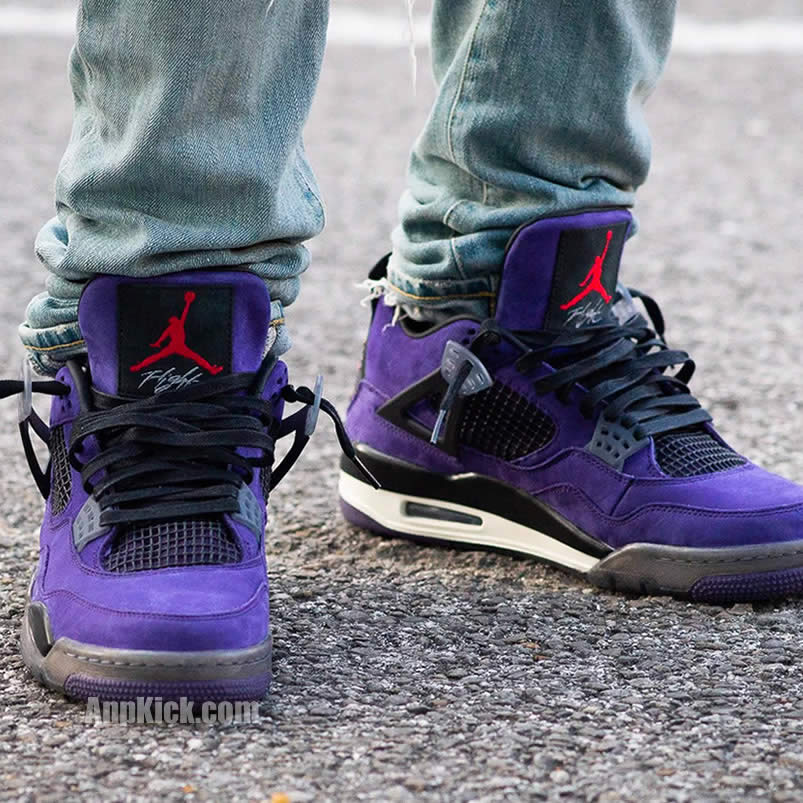 Travis Scott Air Jordan 4 Purple On Feet (1) - newkick.app