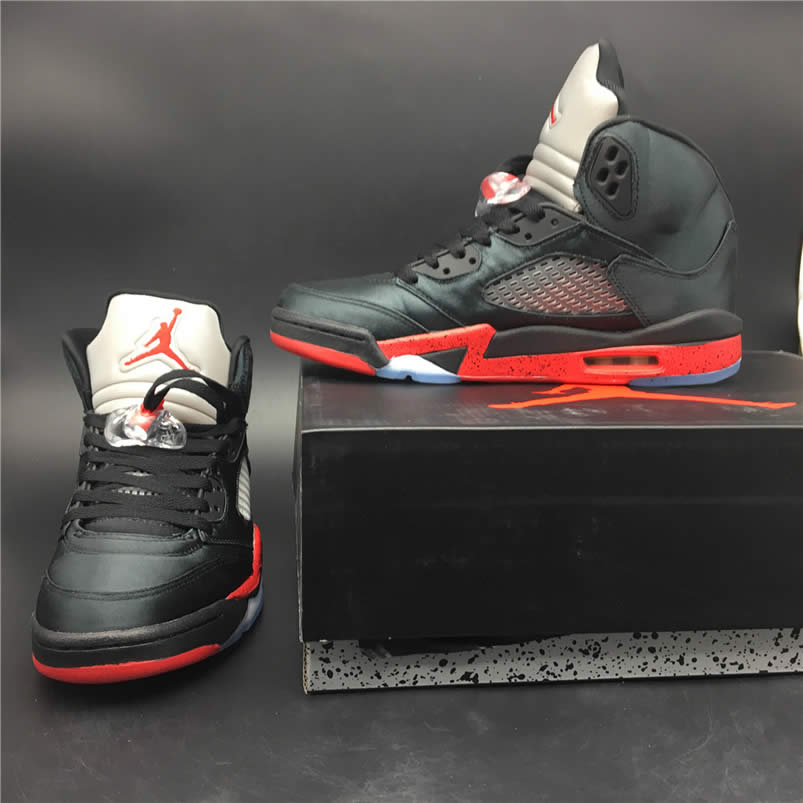 Air Jordan 5 Satin Bred Black University Red For Sale On Feet Outfit 136027 006 (11) - newkick.app