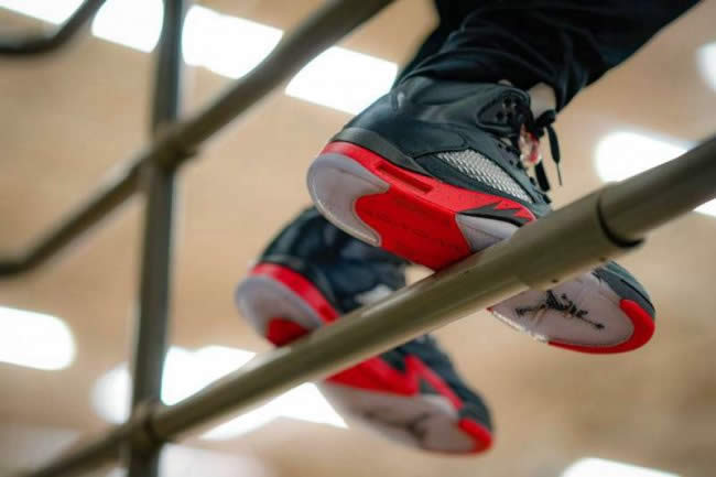 Air Jordan 5 Satin Bred Black University Red For Sale On Feet Outfit 136027 006 (13) - newkick.app