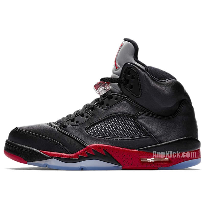 Air Jordan 5 Satin Bred Black University Red On Feet Outfit 136027 006 (1) - newkick.app