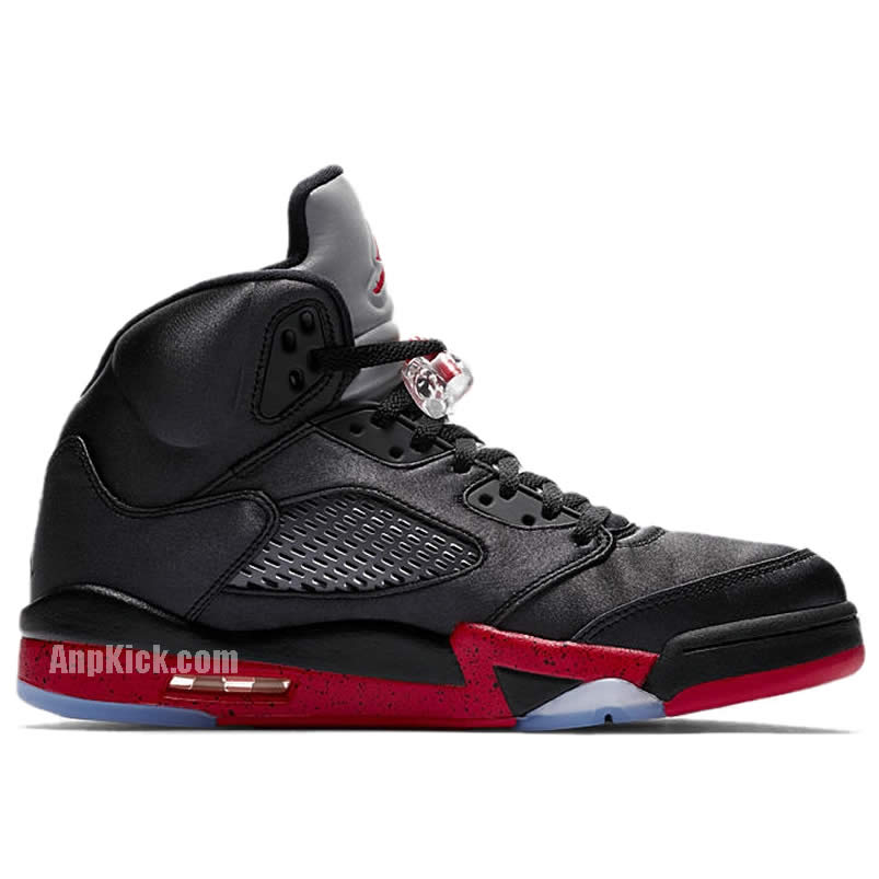 Air Jordan 5 Satin Bred Black University Red On Feet Outfit 136027 006 (2) - newkick.app