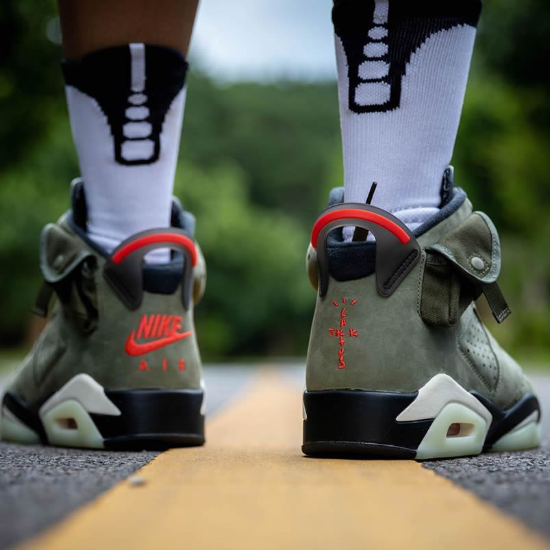 Travis Scott Air Jordan 6 Medium Olive Cactus Jack On Feet For Sale Cn1084 200 (2) - newkick.app