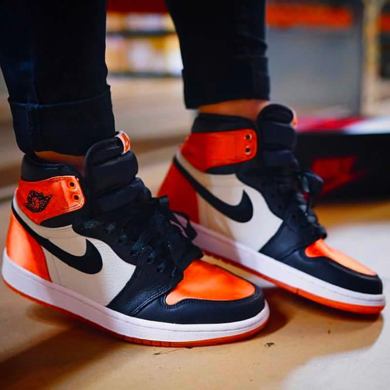 air jordan 1 retro satin orange shattered backboard for sale on feet