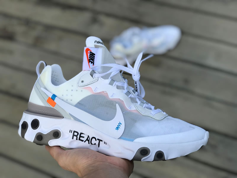 Off White x Nike React Element 87 White/Cone-Ice Blue AQ0068-100