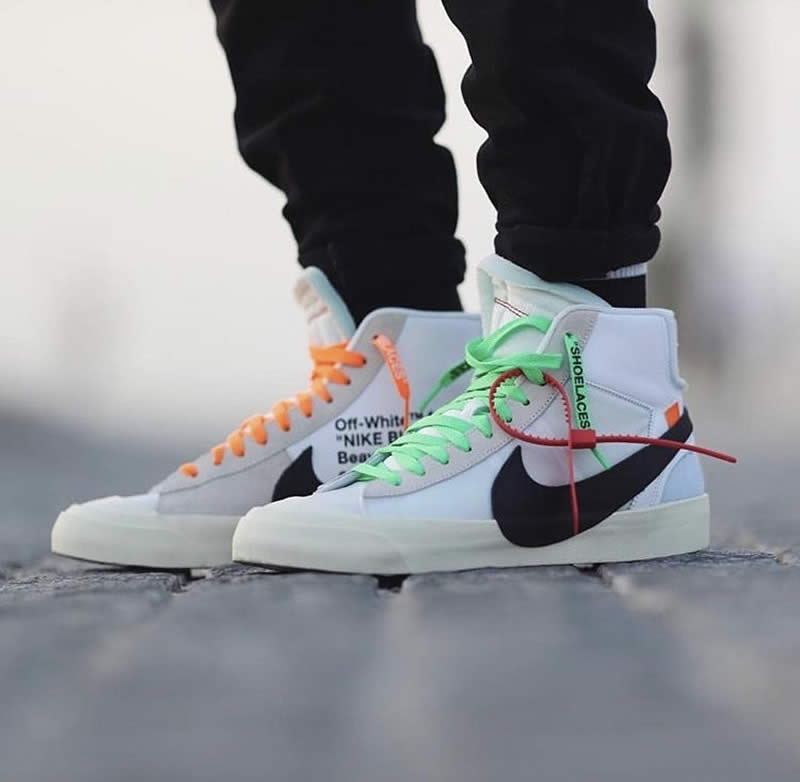 off white ow the 10 nike blazer mid white black on feet