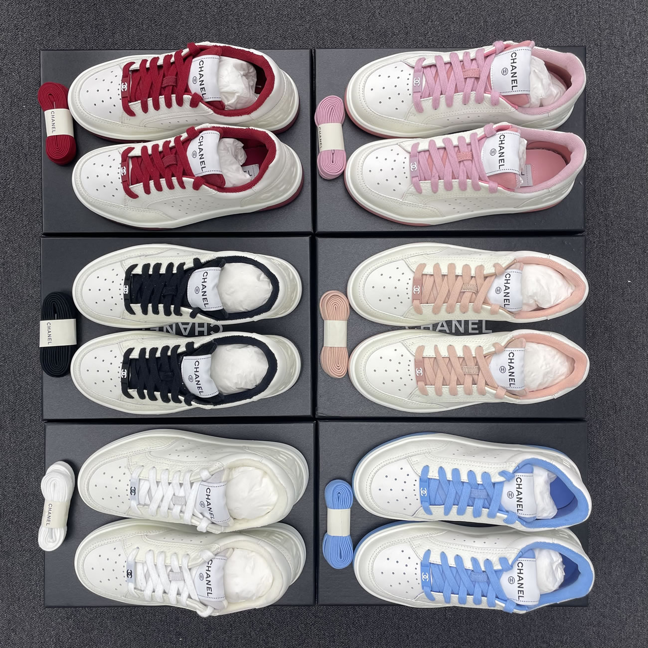 Chanel 22p Trainer White Black Burgundy Light Pink Blue (24) - newkick.app