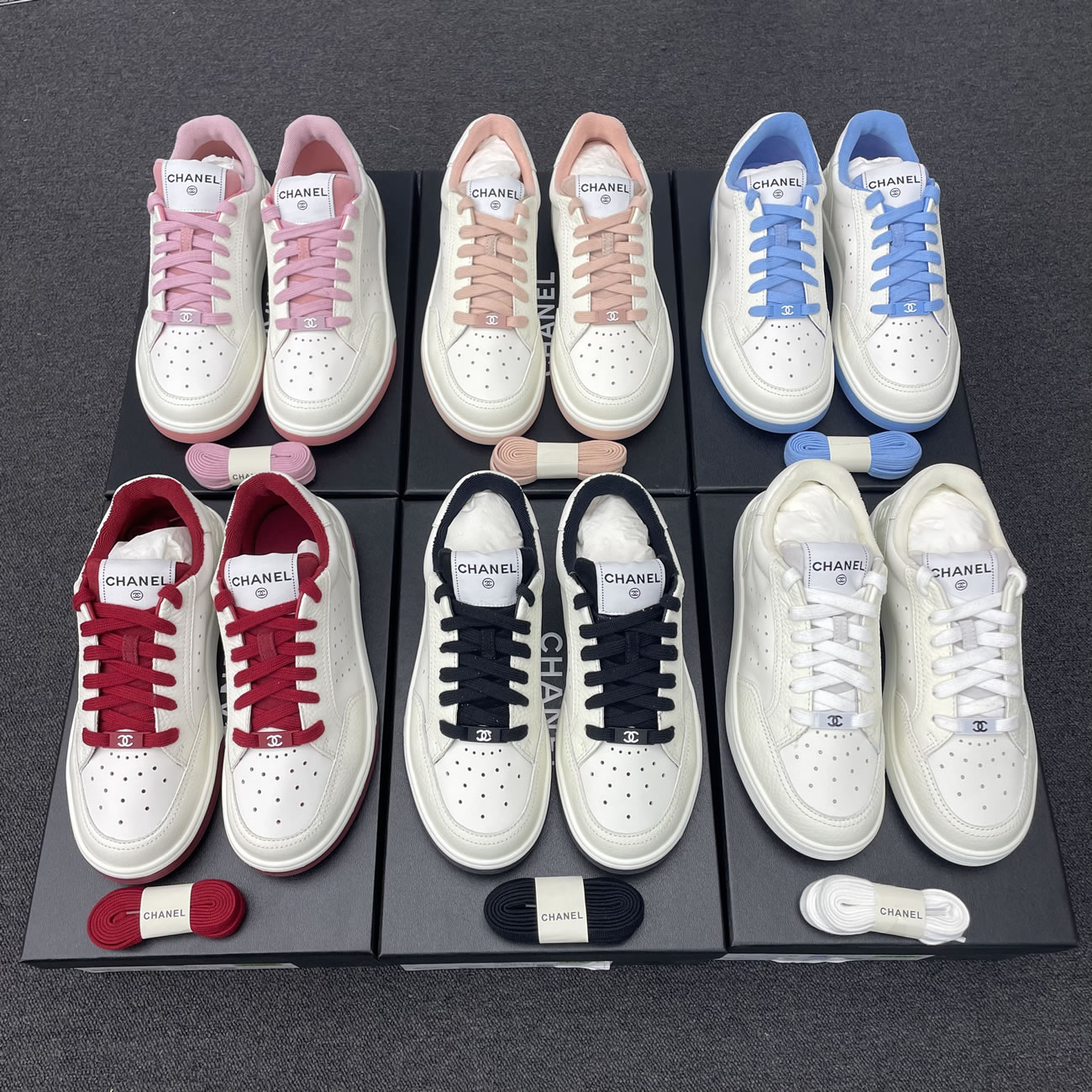 Chanel 22p Trainer White Black Burgundy Light Pink Blue (25) - newkick.app