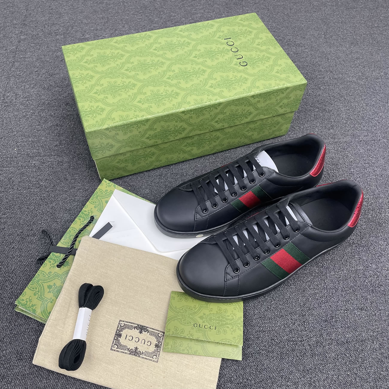 Gucci Ace Leather Black 386750 02jr0 1078 (6) - newkick.app