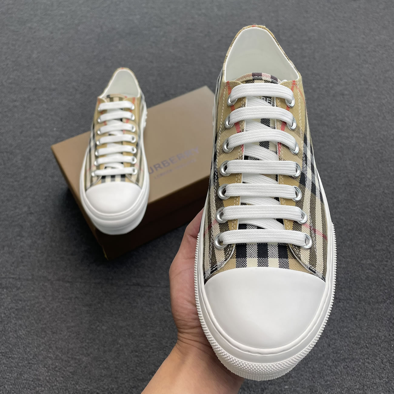 Burberry Vintage Check Cotton Sneakers Archive Beige White W 80505061 (8) - newkick.app