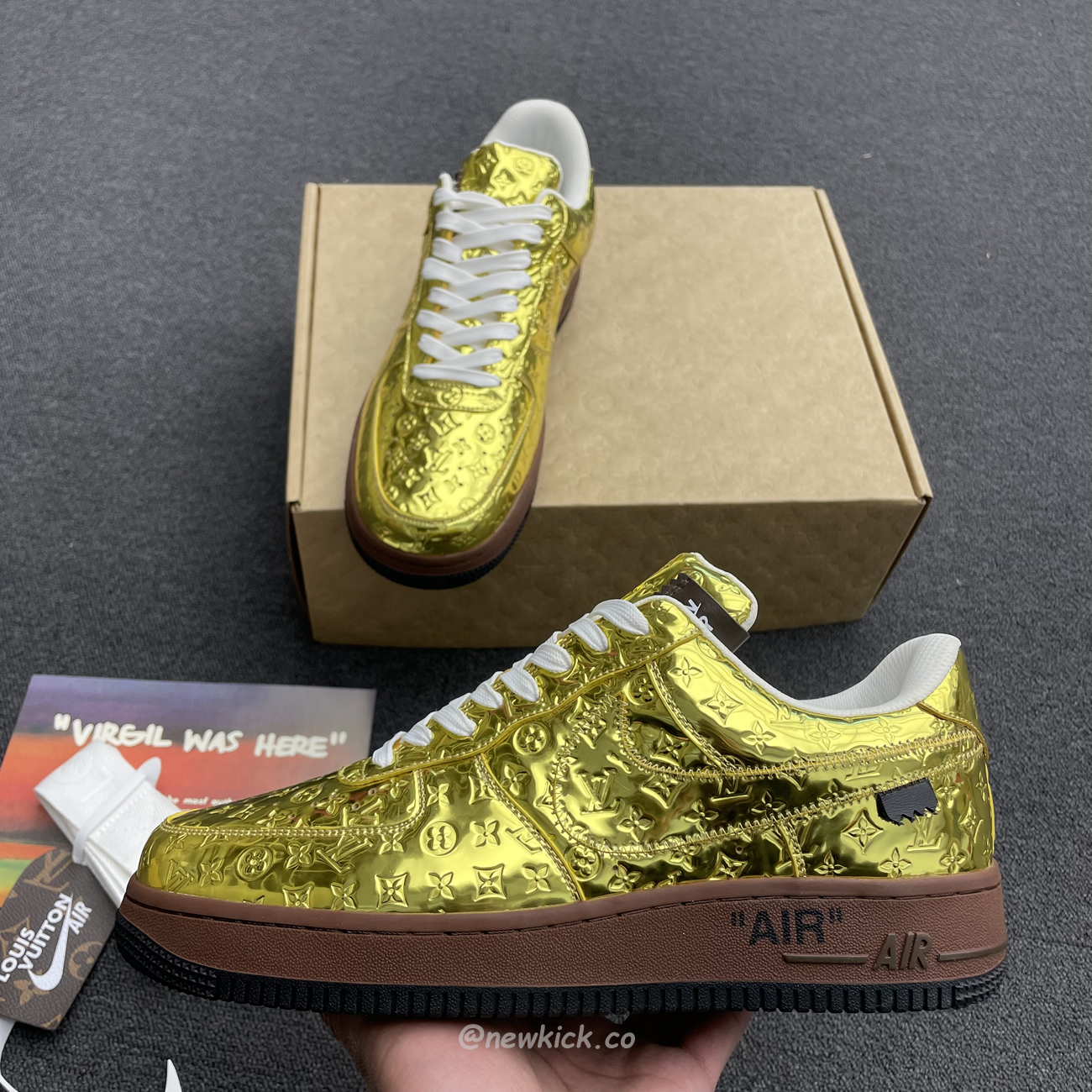 Louis Vuitton Nike Air Force 1 Low By Virgil Abloh Metallic Gold (4) - newkick.app