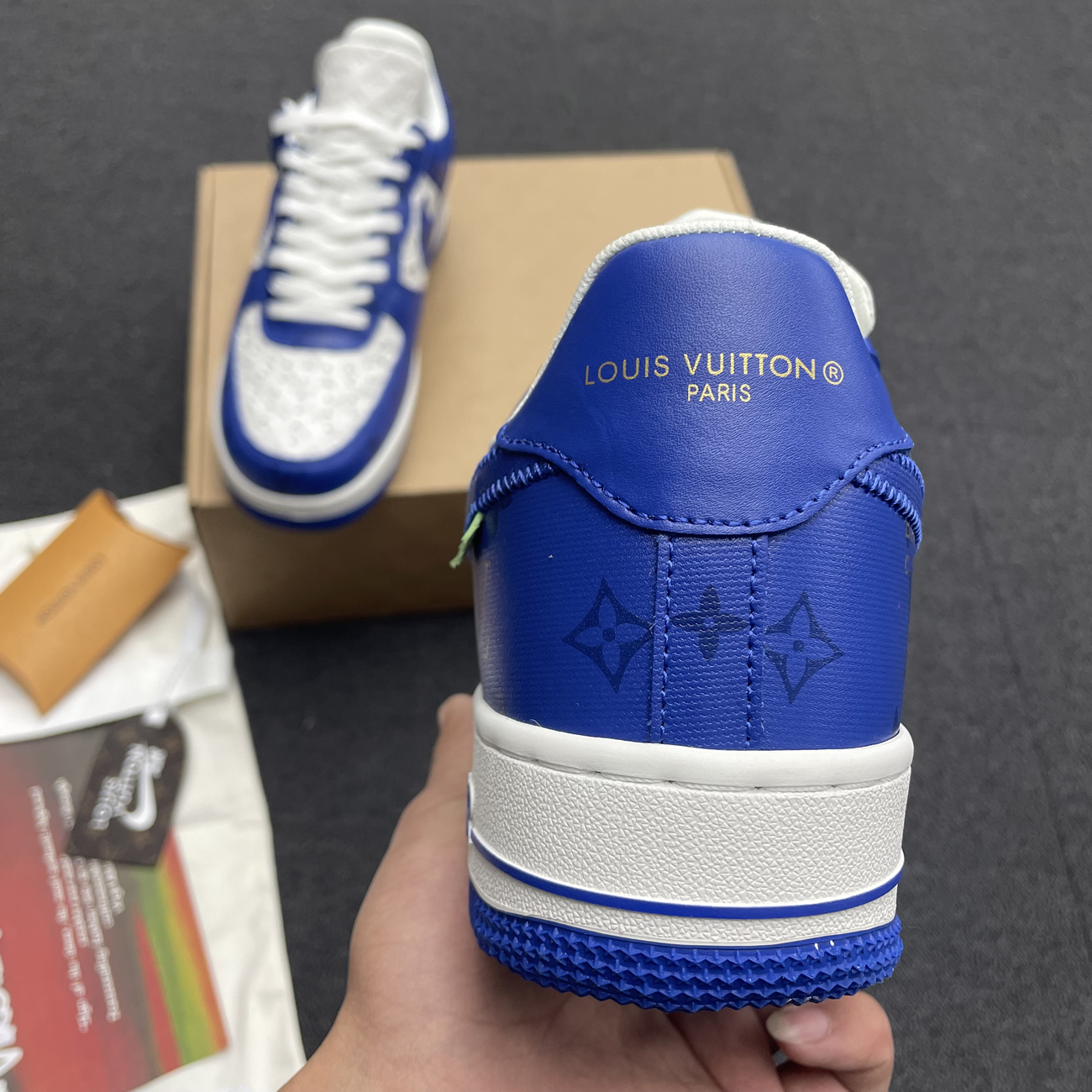 Louis Vuitton Nike Air Force 1 Low By Virgil Abloh White Green Royal (17) - newkick.app