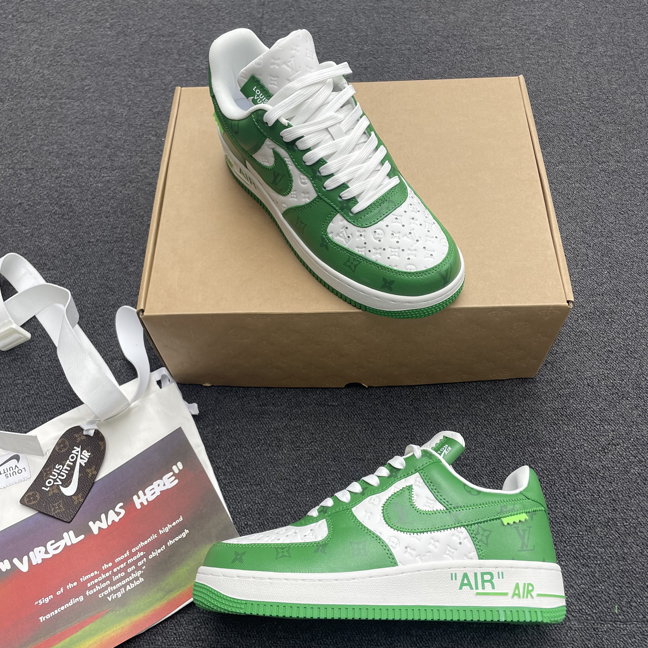 Louis Vuitton Nike Air Force 1 Low By Virgil Abloh White Green Royal (3) - newkick.app