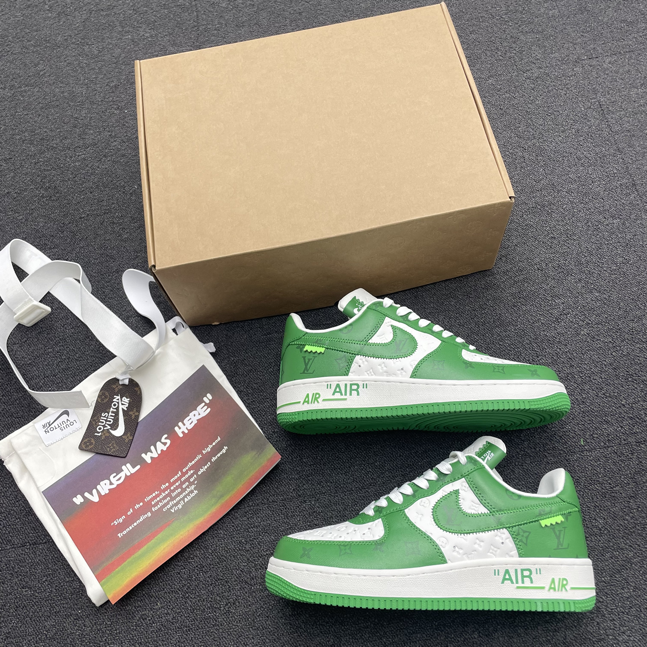 Louis Vuitton Nike Air Force 1 Low By Virgil Abloh White Green Royal (4) - newkick.app