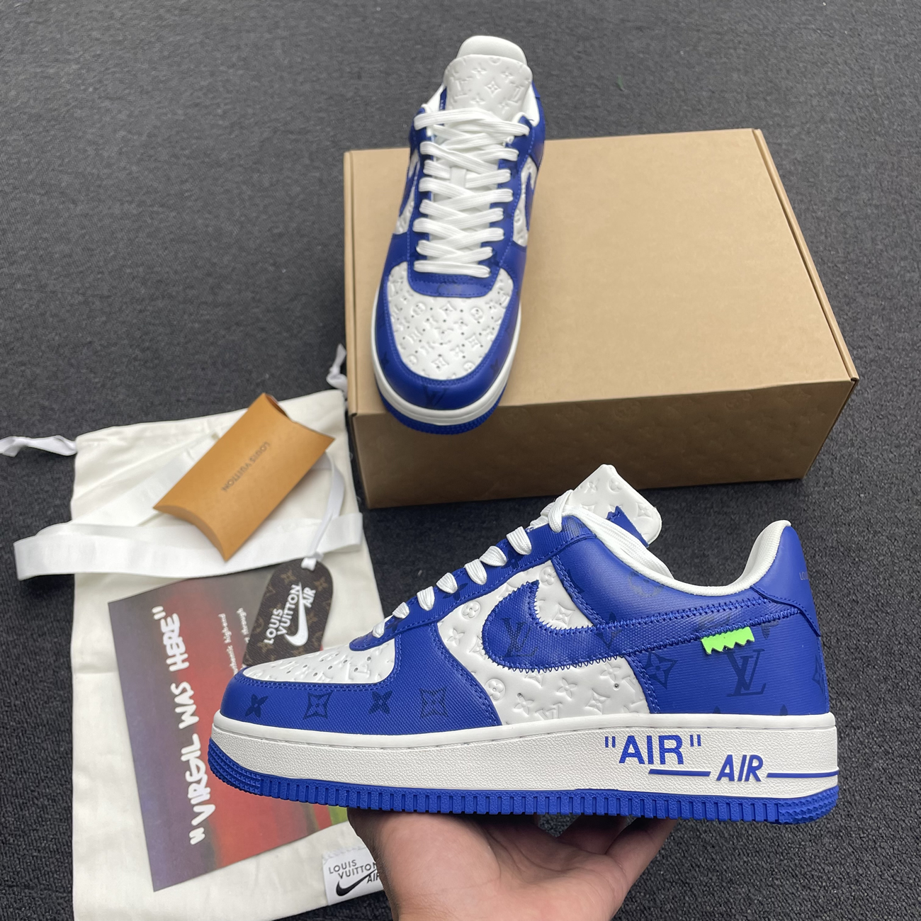 Louis Vuitton Nike Air Force 1 Low By Virgil Abloh White Green Royal (5) - newkick.app