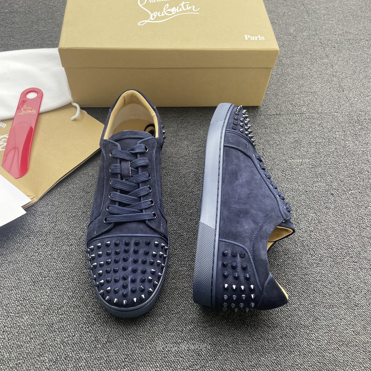 Christian Louboutin Rivet Shoe Blue Suede Calf (4) - newkick.app